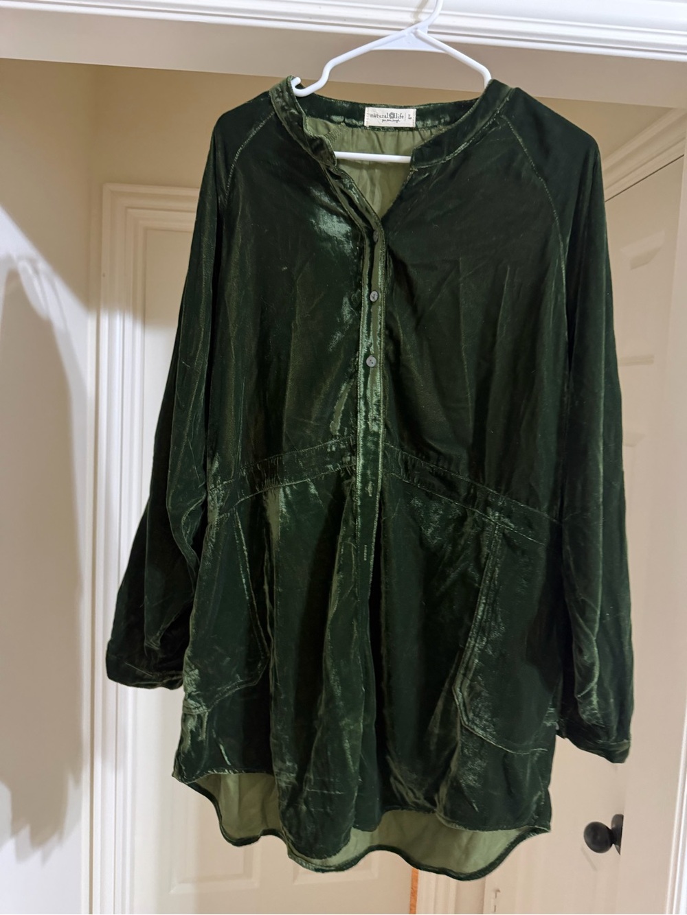 NATURAL LIFE Deep Green Velvet Button-Up Tunic